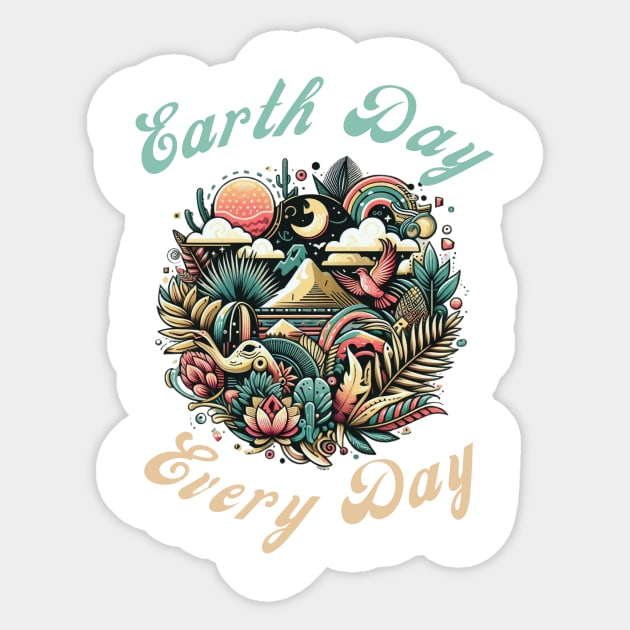 Earth Day Every Day Groovy Retro Sticker by Chahrazad's Treasures